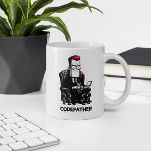 White glossy mug Codefather Mug, Funny Programmer Gift, Senior Developer Coffee Cup, Coding Mafia Humor, IT Gift