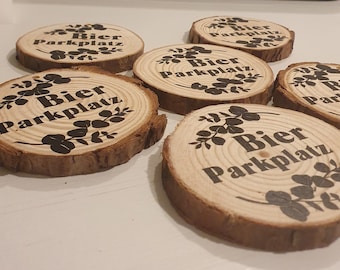 Set of 6 wooden coasters, individually designed, natural wood