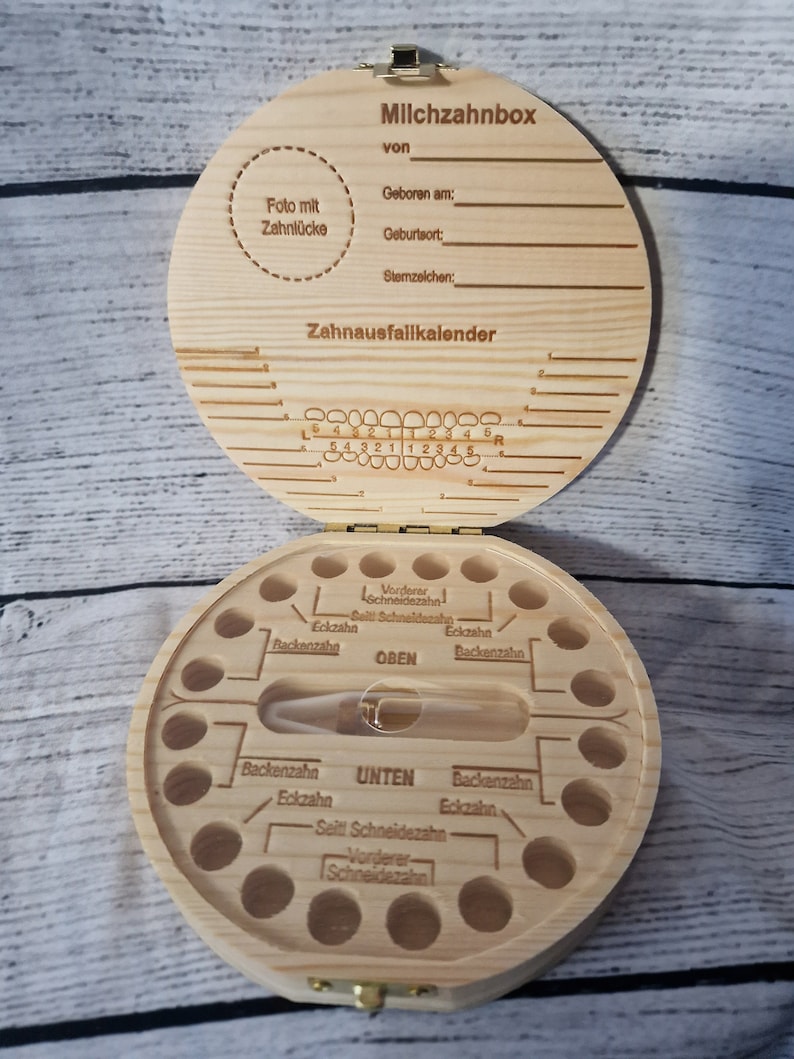 Personalisierte Holz Milchzähne Box Zahnbox für Milchzähne aus Holz unisex Zahndose Milchzähne Baby Geschenke Dinosaurier oder Pferd Bild 3