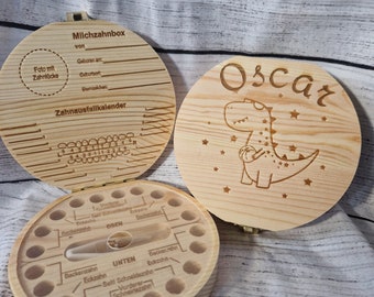 Personalized wooden milk teeth box - tooth box for milk teeth made of wood unisex - tooth box milk teeth - baby gifts (dinosaur or horse)