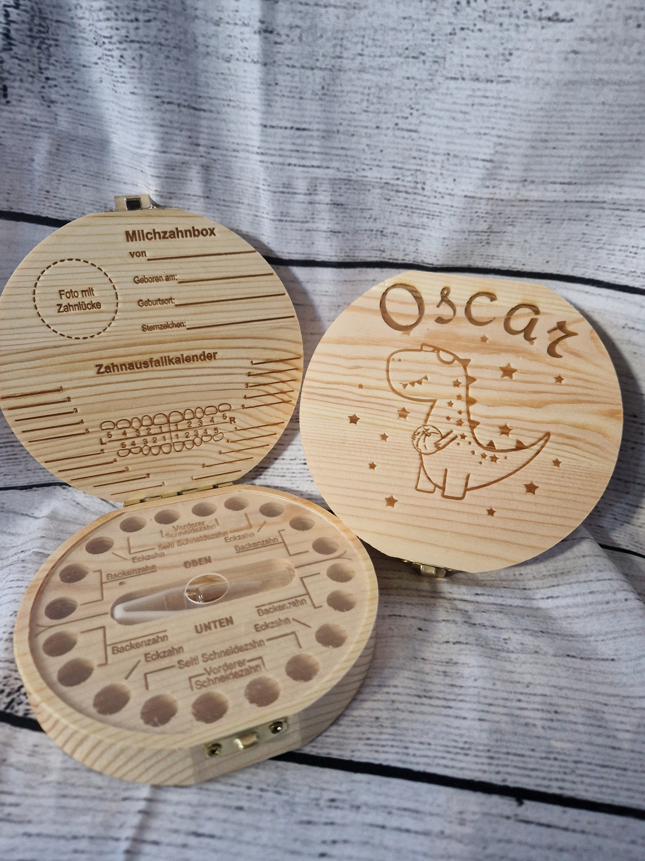 Personalized wooden milk teeth box - tooth box for milk teeth made of wood unisex - tooth box milk teeth - baby gifts dinosaur