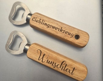 Bottle opener, natural wooden handle with custom engraving