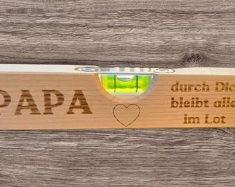 Mini spirit level with spirit level made of alder wood with your desired engraving