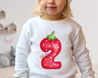 Geburtstagsshirt Zweiter Geburtstag Pulli Pullover Sweatshirt Kinderkleidung Kinder Pullover Bio Baumwolle Junge Mädchen Erdbeer Shirt
