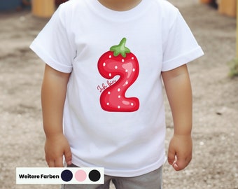 Zweiter Geburtstag - T-Shirt für kleine Entdecker - Geburtstagsshirt Kinderkleidung Erdbeer Motiv Geschenk 2 jährige Bio Baumwolle