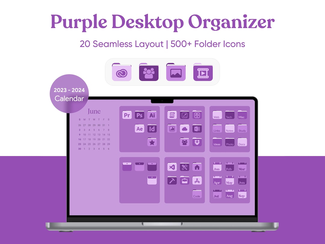 Purple Desktop Organizer Wallpapers & Icons Set for Mac 500 Etsy