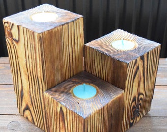 Candle/tea light holders in the japanese style Yakisugi