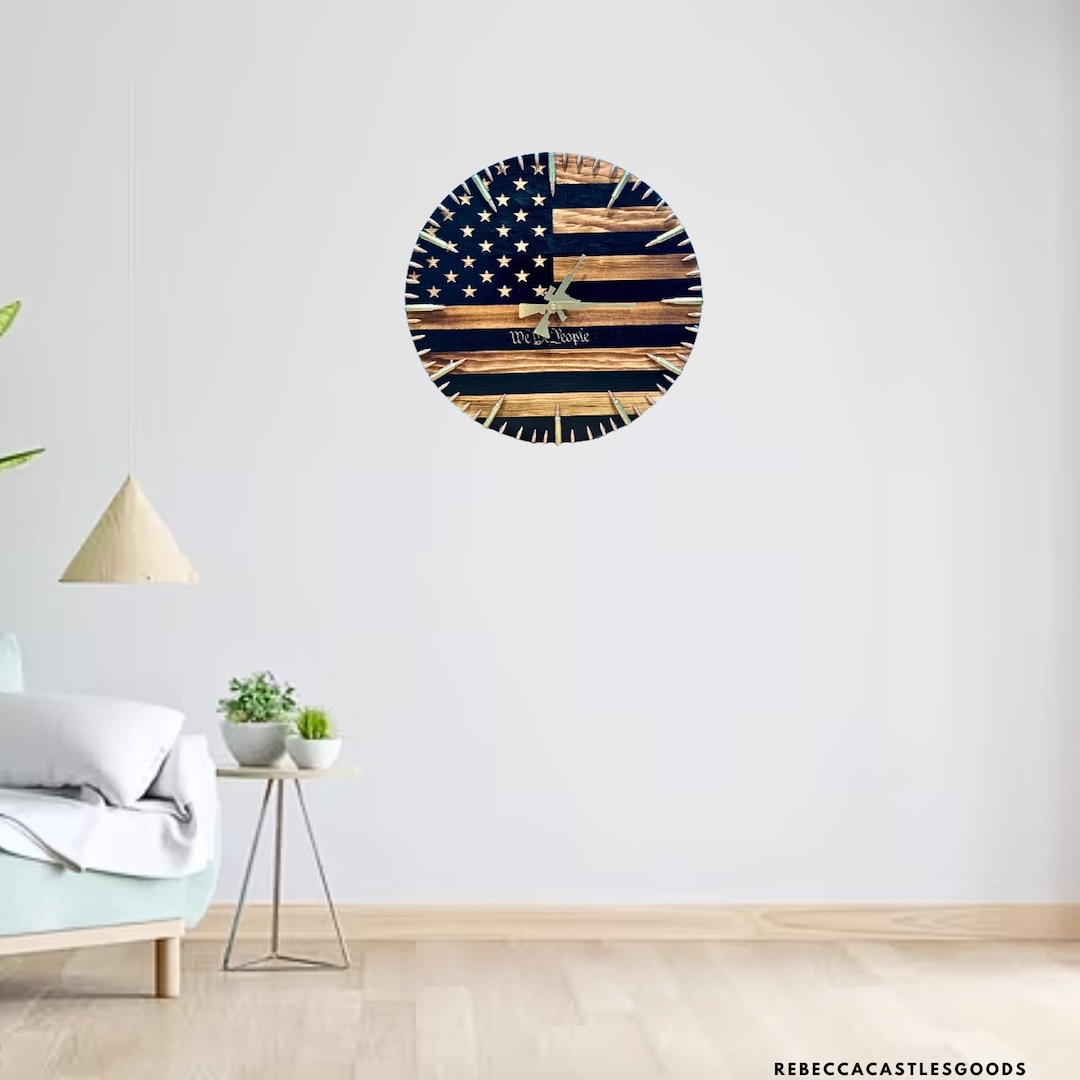 American Flag Clock, Rustic USA Clock, Patriotic Wall Clock, USA Flag