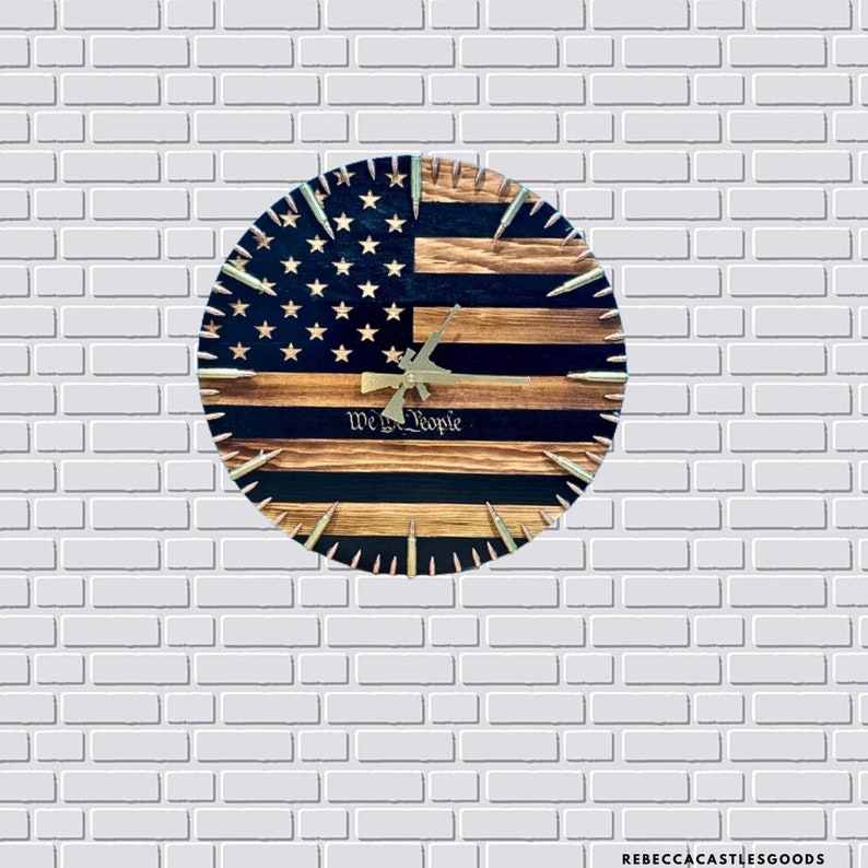 American Flag Clock, Rustic USA Clock, Patriotic Wall Clock, USA Flag