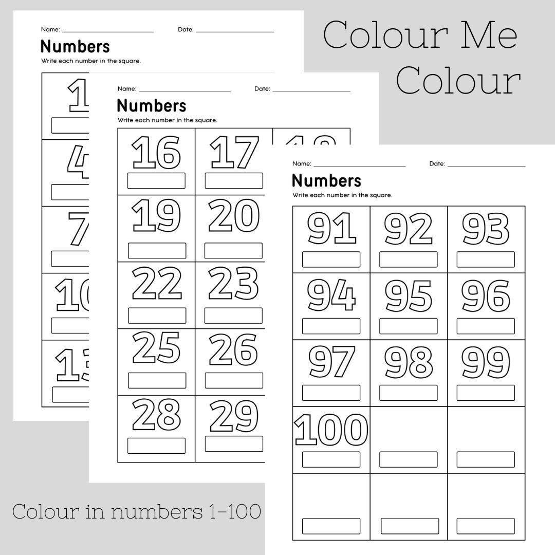 Colour Me Colour Numbers 1-100 - Etsy