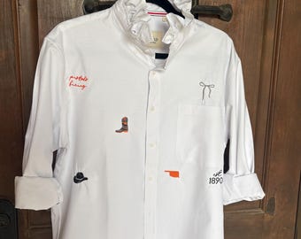 Custom Game Day Oxford Shirt | Ruffle Collar Button Down | Embroidered College Spirit Shirt | Personalized Football Tailgate Outfit | Women