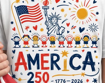America 250 Kids Clipart, Doodle Patriotic Design (PNG)