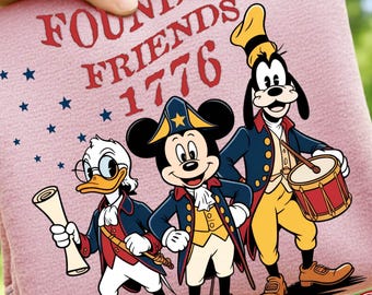 Mickey and Friends Founding PNG | Colonial Cartoon Trio USA 1776 Art | America 250 Clipart
