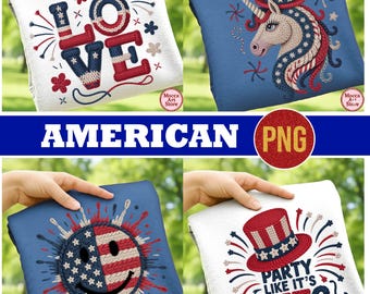 American Faux Crochet PNG Bundle | 250th Anniversary USA Clipart | Patriotic 1776 Designs