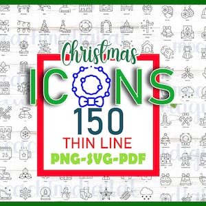 150 CHRISTMAS ICONS BUNDLE, Christmas Party icons Svg, Christmas City icons Svg Png, Seperated Files