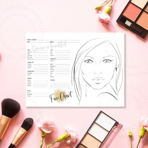 Grafico della bellezza, Grafico del viso o Grafico del trucco. Fogli di pratica stampabili per truccatori in 3 DIMENSIONI.  Modello di faccia vuota per il download istantaneo digitale