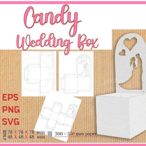 Pudełko na upominki ślubne w formacie SVG | Szablon prezentu cukierkowego dla panny młodej i pana młodego (do pobrania w wersji cyfrowej)
