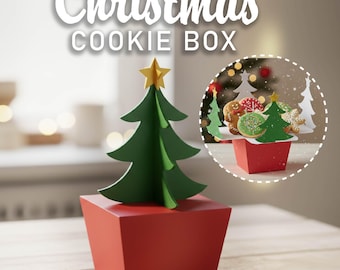 Plantilla de caja de galletas de árbol de Navidad: Caja de regalo 3D SVG PNG