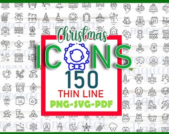 150 Christmas Icons Bundle: SVG, PNG, PDF Files
