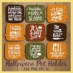 Pacchetto SVG per presine di Halloween: citazioni autunnali sulla cucina (file di taglio digitale)