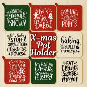 Christmas Pot Holder SVG Bundle: Funny Kitchen Quotes (SVG, PNG)