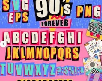 90s Retro Alphabet and Numbers SVG PNG | 80s 90s Party Letters BundlE (Digital Download)