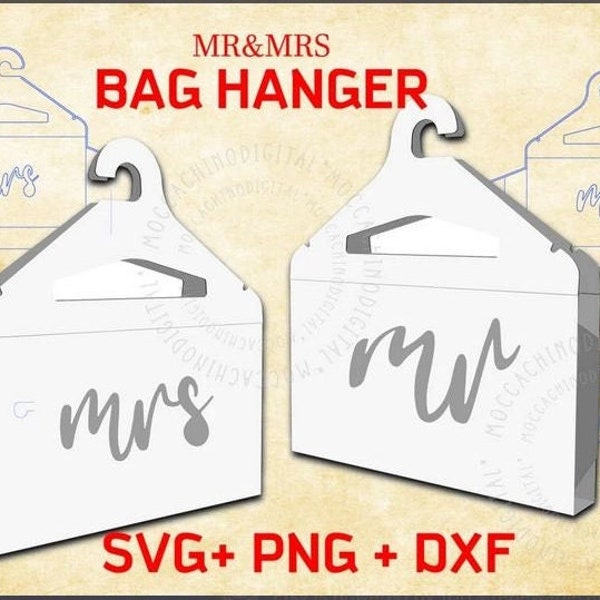 MR and MRS Hanger BAG Svg Files for Cricut, Silhouette Fashion Bag Hangers, Laser Cut Template, Clothes Hanger Cricut Vector,Cnc File Dxf