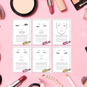 Lot de tableau de maquillage pour le visage, tableau de visage féminin, tableau de visage pour le maquillage, maquilleur imprimable, formation en maquillage, modèle de visage