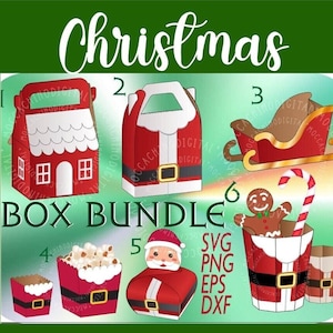 Paquete de CAJA de regalo de Navidad, Imprimir y cortar, Plantilla de paquete de caja SVG, Decoración navideña de favor de regalo, Archivos de corte de silueta, Archivos de corte Cricut