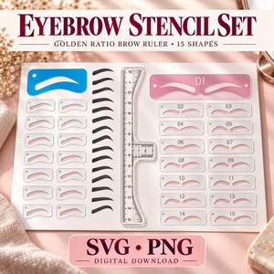 15 Stück / Set wiederverwendbares Augenbrauenschablonenset, Augenbrauenschablonen SVG, Microblading-Praxis, Micro-Schattierungs-Übungsblatt