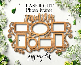 Family Photo Collage Frame SVG: CNC Laser Cut Template (Digital Download 49x31cm, 7 Photos)