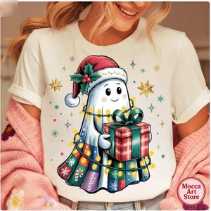 Patchwork Christmas Ghost Gift PNG, Santa Ghostly lover gift Sublimation