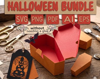 Halloween Coffin Gift Box SVG Bundle: Treat Box Templates (Digital Download)