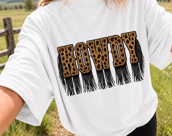 Howdy PNG, Trendy Bestseller Viral Western Graphic, Leopard Print Black Fringe Letters, Cowgirl Rodeo Boutique Shirt