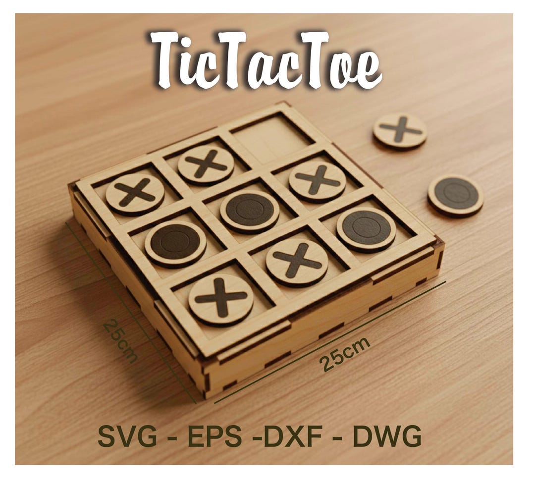 Laser Cut Tic Tac Toe Game Template: Wooden Board SVG DXF - Etsy