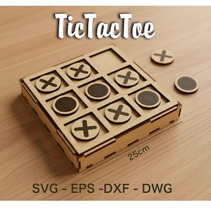 Laser Cut Tic Tac Toe Game Template: Wooden Board SVG DXF