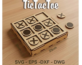 Modelo de jogo da velha cortado a laser: tabuleiro de madeira SVG DXF