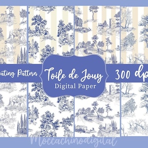 Toile De Jouy (8er-Set), französische pastorale romantische Tapete, nahtloses Muster, das JPG wiederholt
