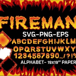 VUUR Alfabet en cijfers, 19''x19'' vuurpapier, feestbrieven SVG, vuurvlam letters alfabet en cijfers SVG PNG, rockmuziek feestevenement