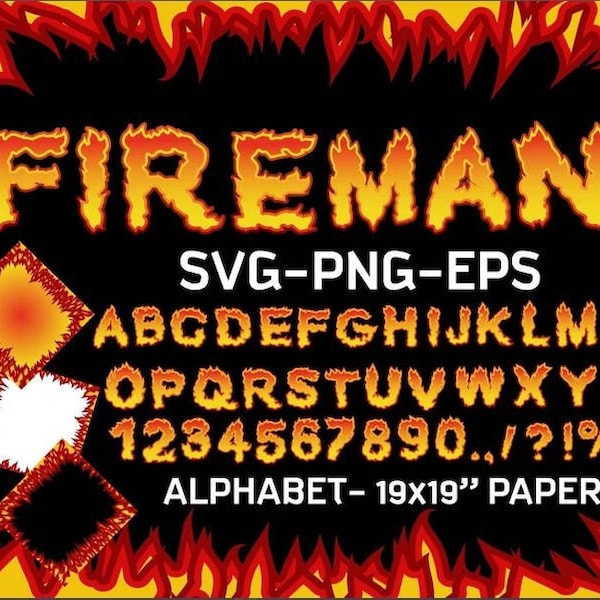 FIRE Alphabet and Numbers, 19''x19'' fire PAPER, party letters svg, Fire flame letters alphabet and numbers svg png, rock music party event