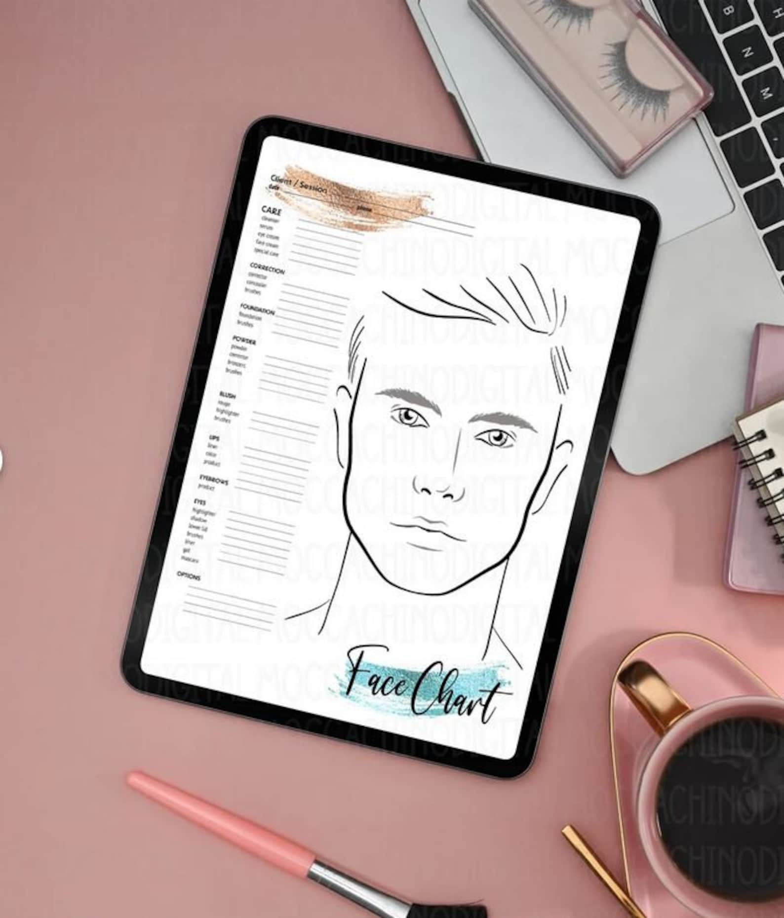 Male Face Chart, Face Chart for Makeup ,printable Make up Artist ...