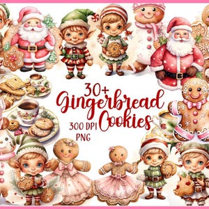 Pink Tis The Season Christmas Akwarela Piernikowy Człowiek Clipart, Elfy Bożonarodzeniowe Clipart,Bożonarodzeniowy Clipart,Bożonarodzeniowe Ciasteczka