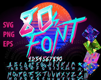 80S Style Type font Svg,Font Bundle,Retro Roller Rave handwritten,Cyberpunk alphabet SVG,19&#39;&#39;x19&#39;&#39; RETRO PAPER, Fonts for cricut,Font png