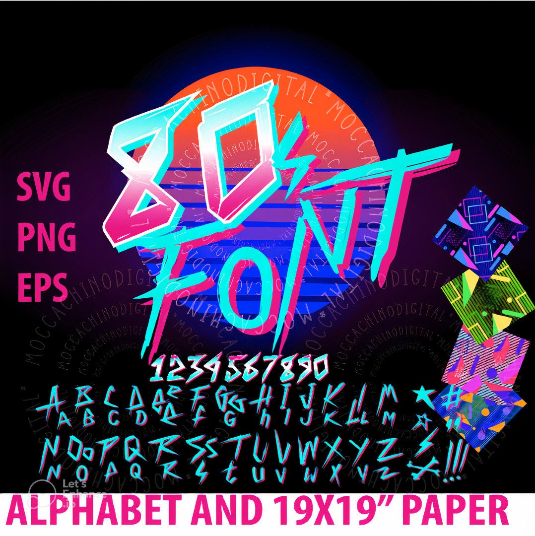 80s Retro Font SVG: Cyberpunk Alphabet, Rave Style (digital