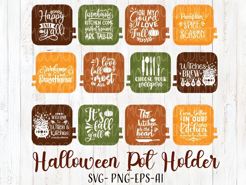 What's included:

12 unique Halloween-themed pot holder designs
File formats: SVG, PNG, EPS, AI
High-quality vector files, ready for use with Cricut and Silhouette machines