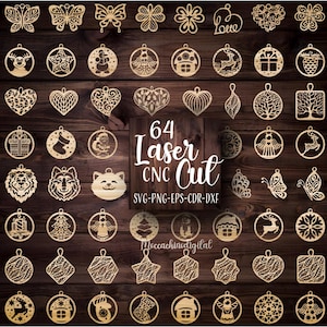 64 CNC  Christmas Laser Cut, Christmas Vector Bundle cdr dxf svg for laser cut cnc Plasma Cricut Silhouette,digital files