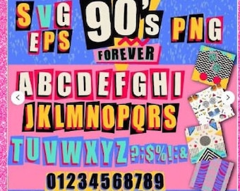 90s and 80s Alphabet and Numbers,90s Letters Vintage,Nineties Nostalgia,Retro party letters svg,  19&#39;&#39;x19&#39;&#39; RETRO PAPER,digital letters