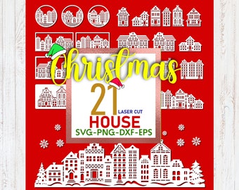 Christmas Village SVG Bundle: 21 House Cut Files (Digital Download)