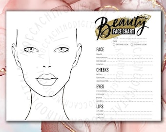 Printable Female Face Chart: Makeup Artist Practice Sheets (Digital Download)