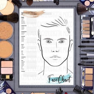Male Face Chart, Face Chart for Makeup ,printable Make up Artist ...